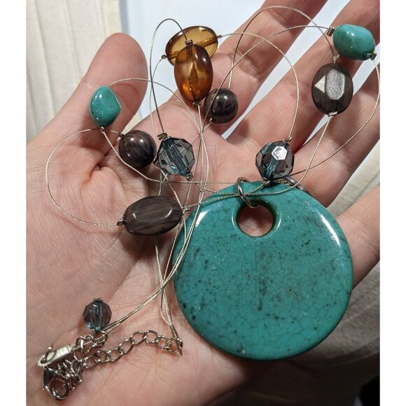 Bohemian Blue And Brown Beaded Pendant Necklace - Picture 3 of 5